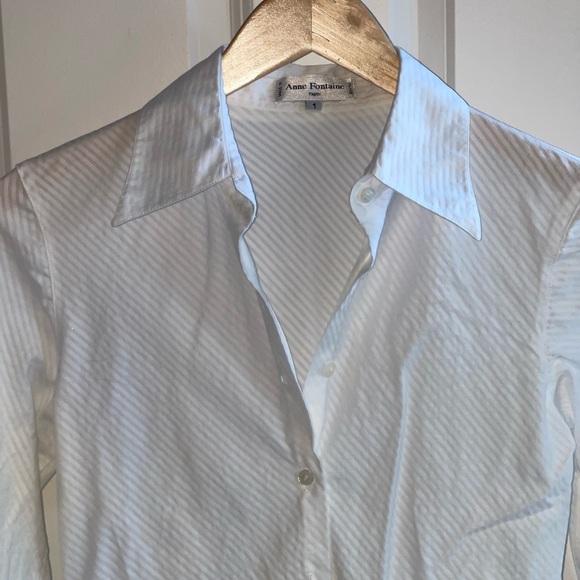 ANNE FONTAINE Gres Shirt White Collared Button Down Shirt With Micro Stripes 1 - Picture 4 of 8